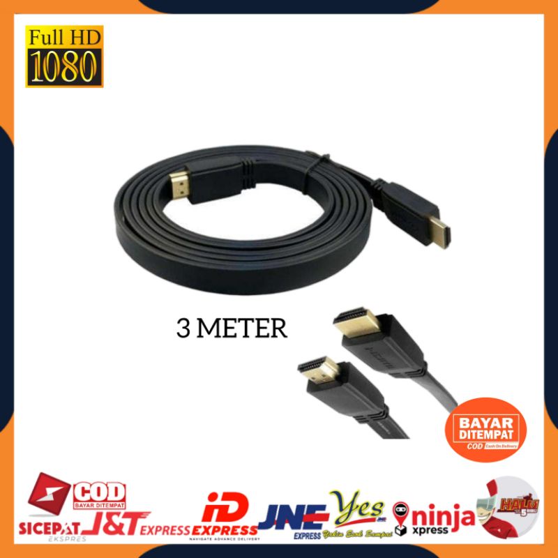 [COD] KABEL HDTV FLAT 3 METER V1.4 / DARI LAPTOP PS3 KE PROYEKTOR &amp; TV LED