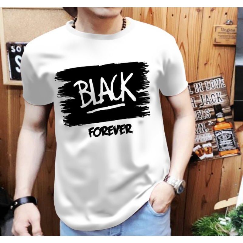 Kaos Distro Pria Dewasa Original Black Forever T shirt pria Atasan Cowok Lengan Pendek Kaos Cowok