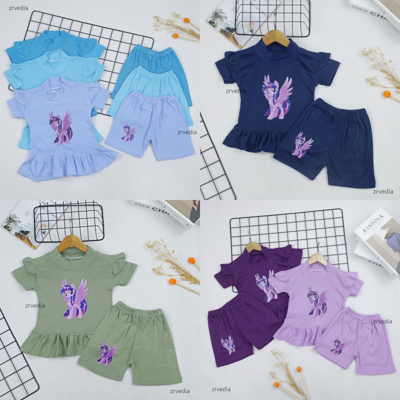 Set Kinan Bayi 1-2 Tahun /  6-24 Bulan Setelan Bayi Karakter IMPORT Celana Pendek Perempuan Polos Baju Tidur Kiosbalitaaprillia