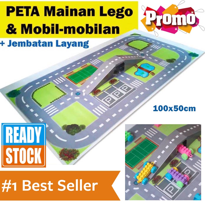 Mainan Anak Peta Jalanan 100x50cm untuk Mobil Mobilan Balok Susun Lego Maps