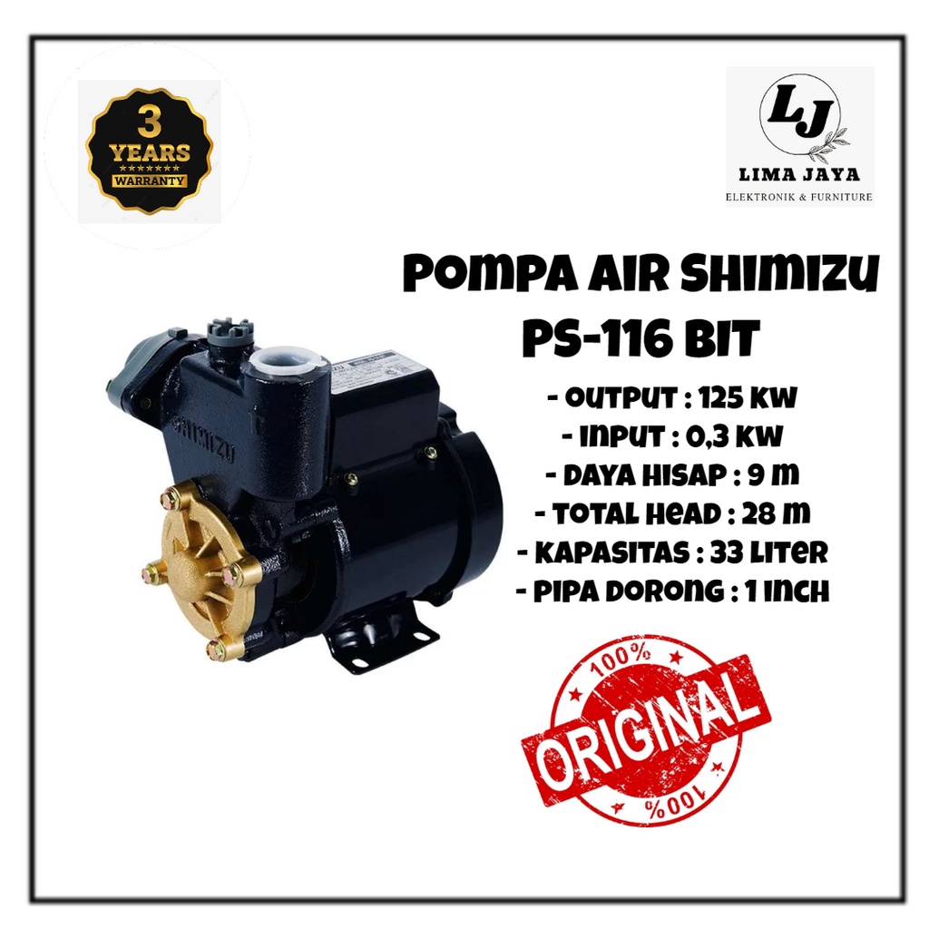 Pompa Air Shimizu 116 BIT 125 Watt Manual Mesin Pompa Air Sumur Dangkal