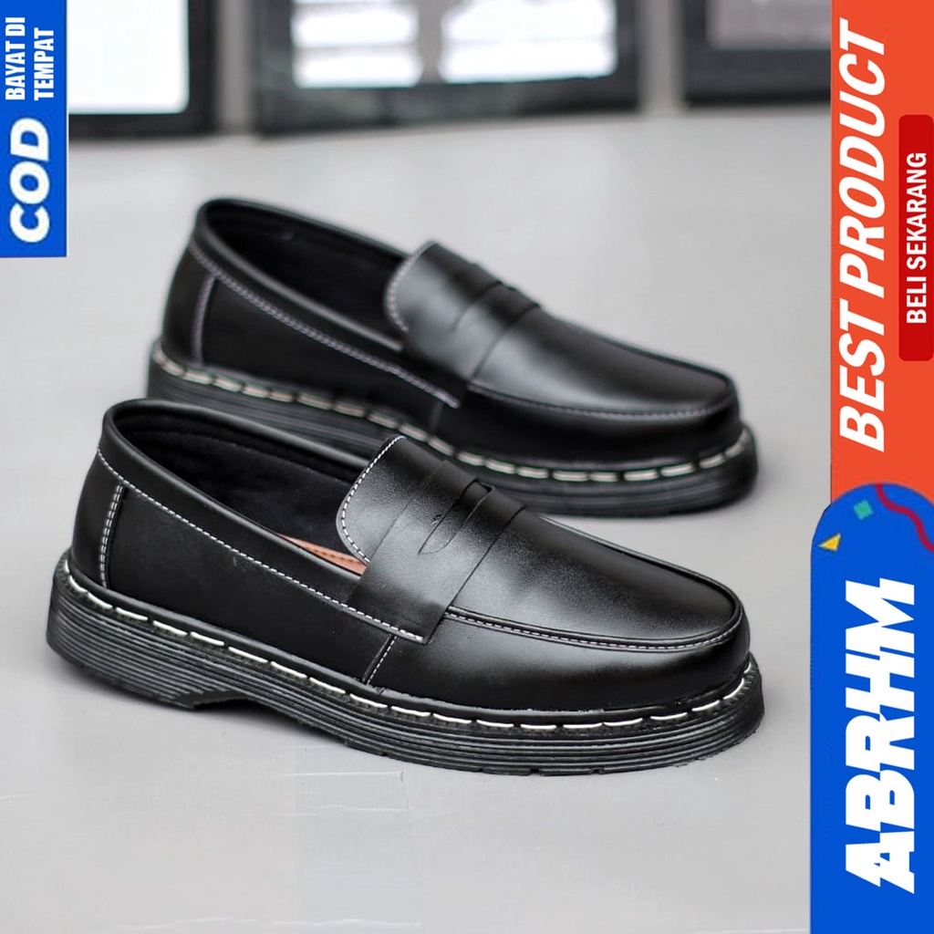 Sepatu Docmart Low Boots Pantofel Kerja Formal Pria Hitam Abrhm Bernad