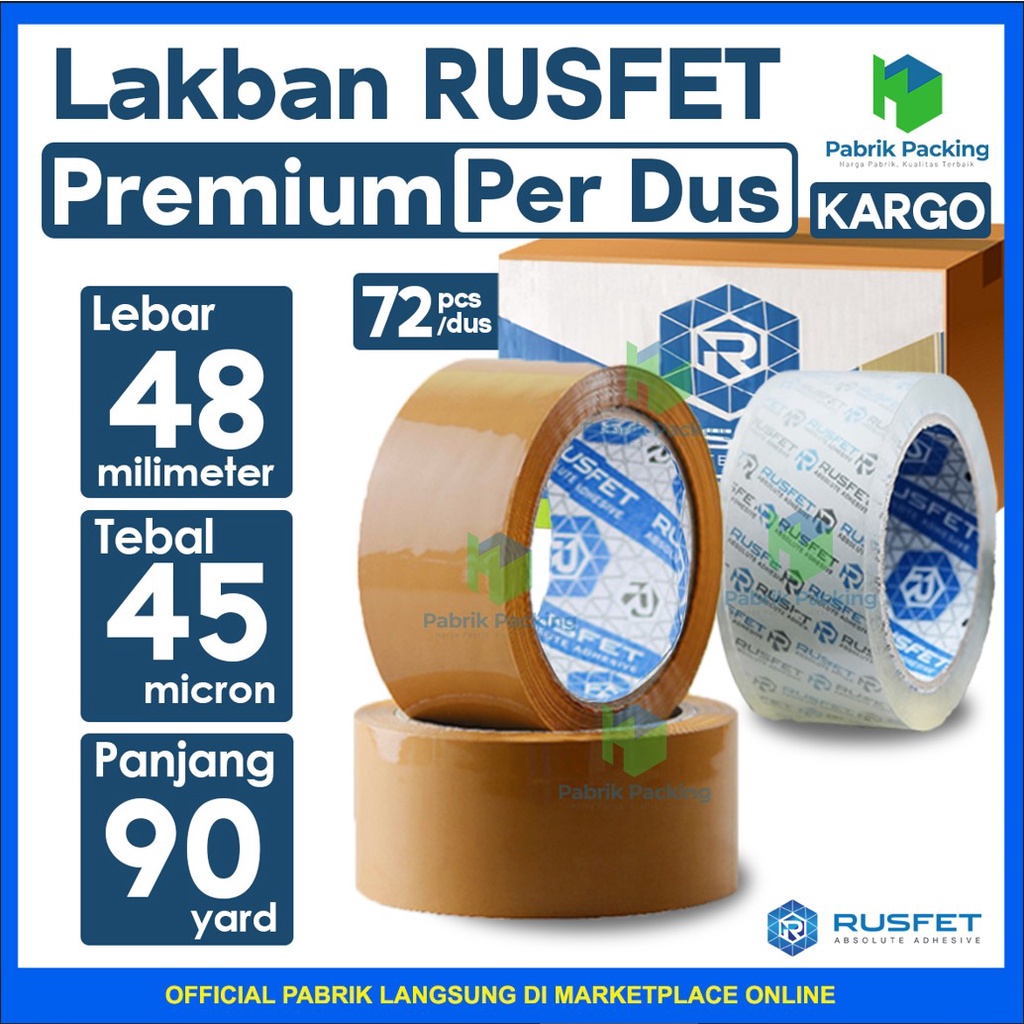 

Lakban / Selotip Rusfet Premium Super Clear Ukuran 48mm x 90yard Termurah Per DUS