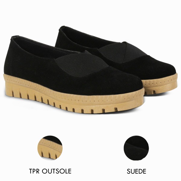 Sepatu Slip On Wanita Trendy V 1701 Brand Varka Sepatu Kasual Wanita Kuliah Kerja Hangout - Hitam