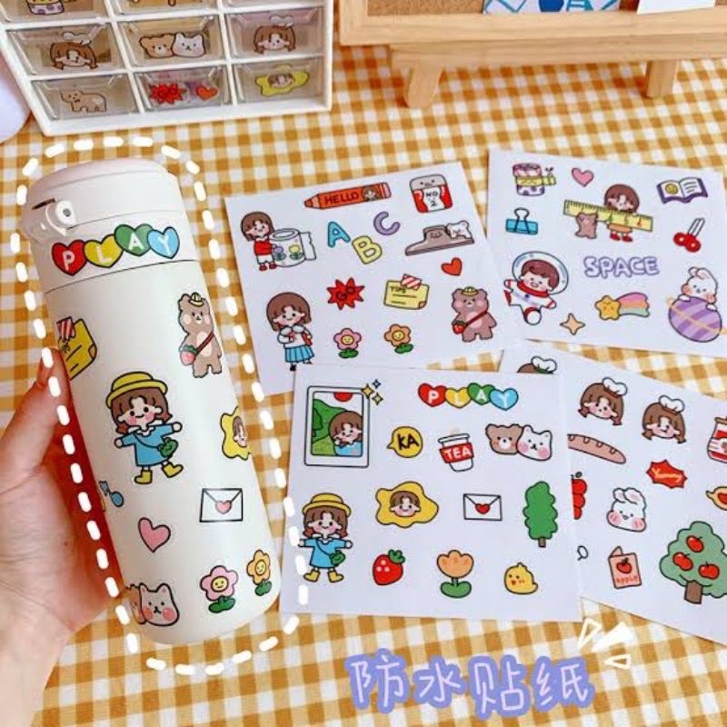 STIKER STICKER AESTHETIC LUCU KARTUN MOMO KARAKTER ANAK KOREA 2D DEKORASI DIY BUKU BOTOL CASE HP LAPTOP 1 BOX 100 LEMBAR