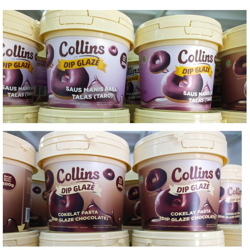 

300gr collins dip glaze saus manis untuk celupan toping donat roti kue