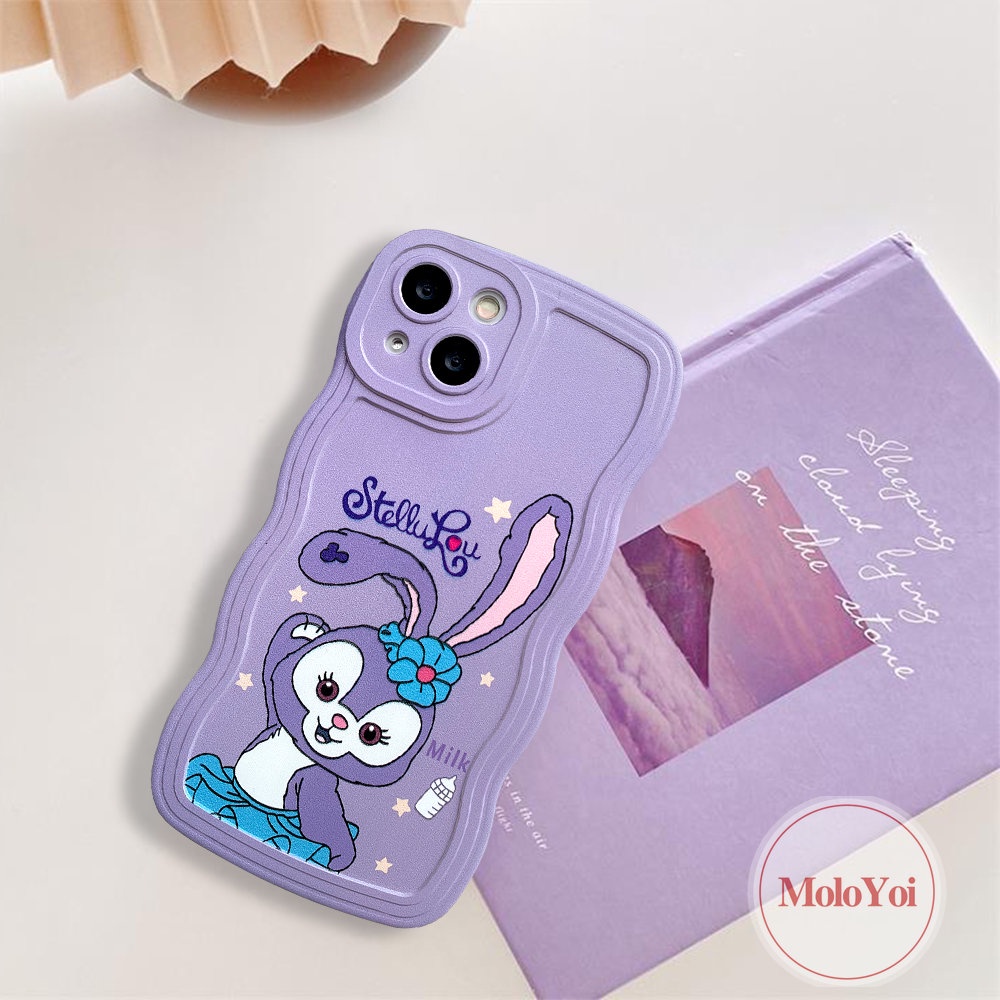 IPHONE Casing Beruang Strawberry Kartun Lucu Kompatibel Untuk Iphone6 6s 78 Plus 11 14 12 13 Pro Max XR 14 Plus X XS Max Se2020 Lovely StellaLou Wavy Edge Soft Phone Cover