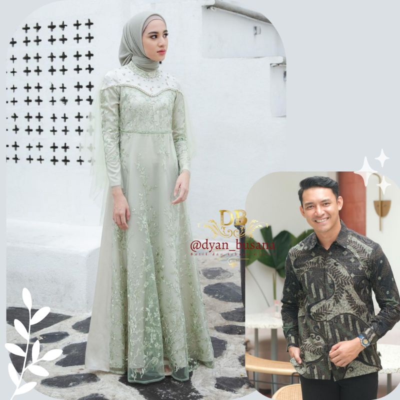 Namira Dress Couple Kemeja batik sage green