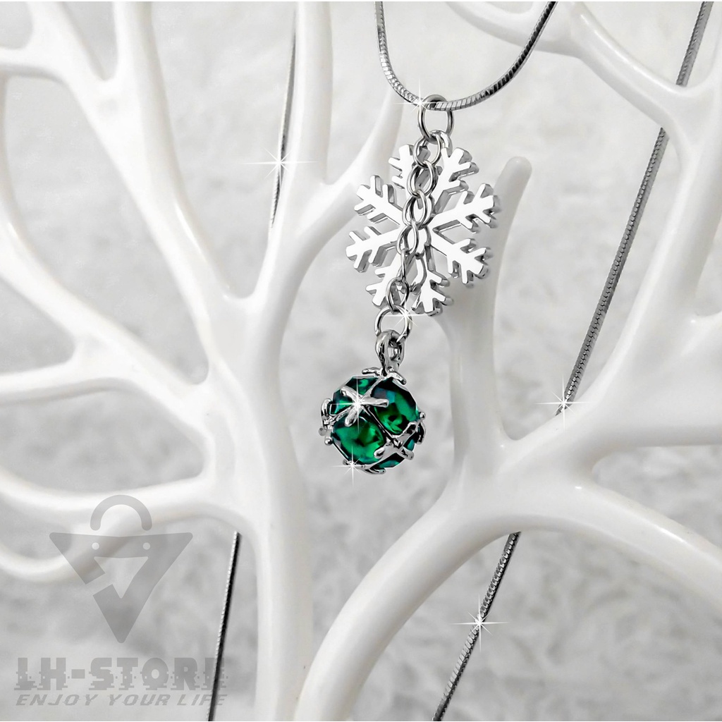 New Year's Edition Snow Pendant Necklace with your choice of stainless Sapphire Crystal or Emerald