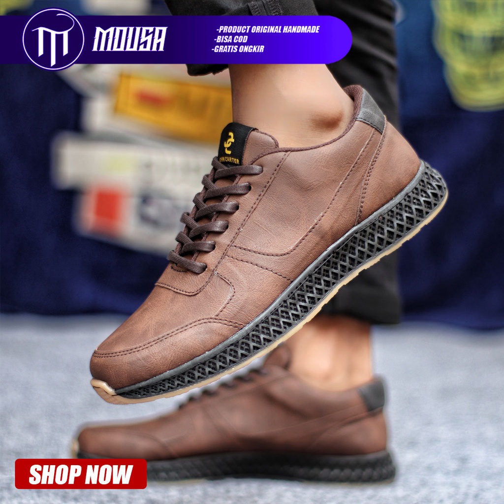 Sepatu Sneakers Pria Casual Kulit PU Hitam Mousa Jimrun