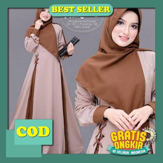 Diandra Dress Gamis Ceruty Babydol Premium Dress Wanita Terbaru 2023 Gamis Ceruty Aksen Bordir Bunga