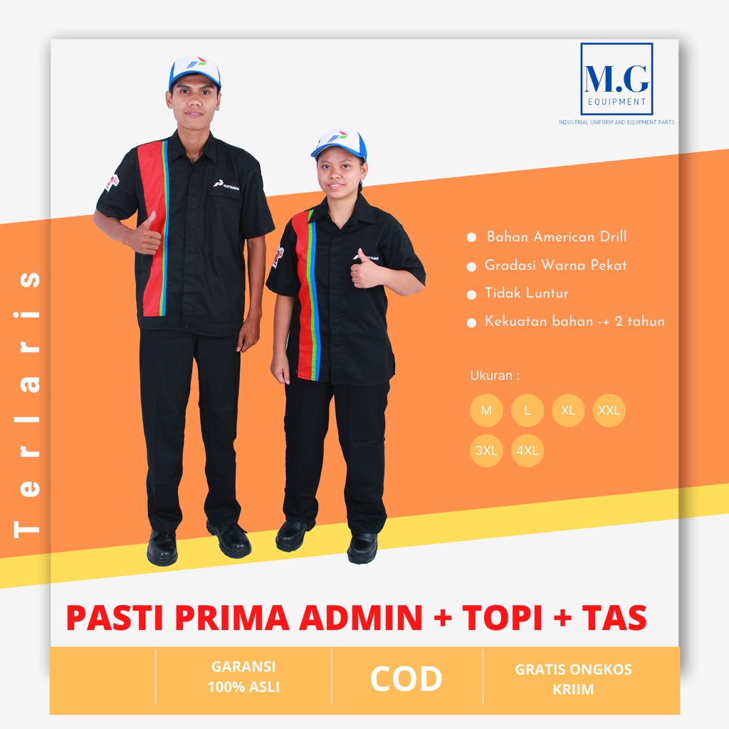 Seragam spbu pertamina pasti prima Operator + Topi + Tas