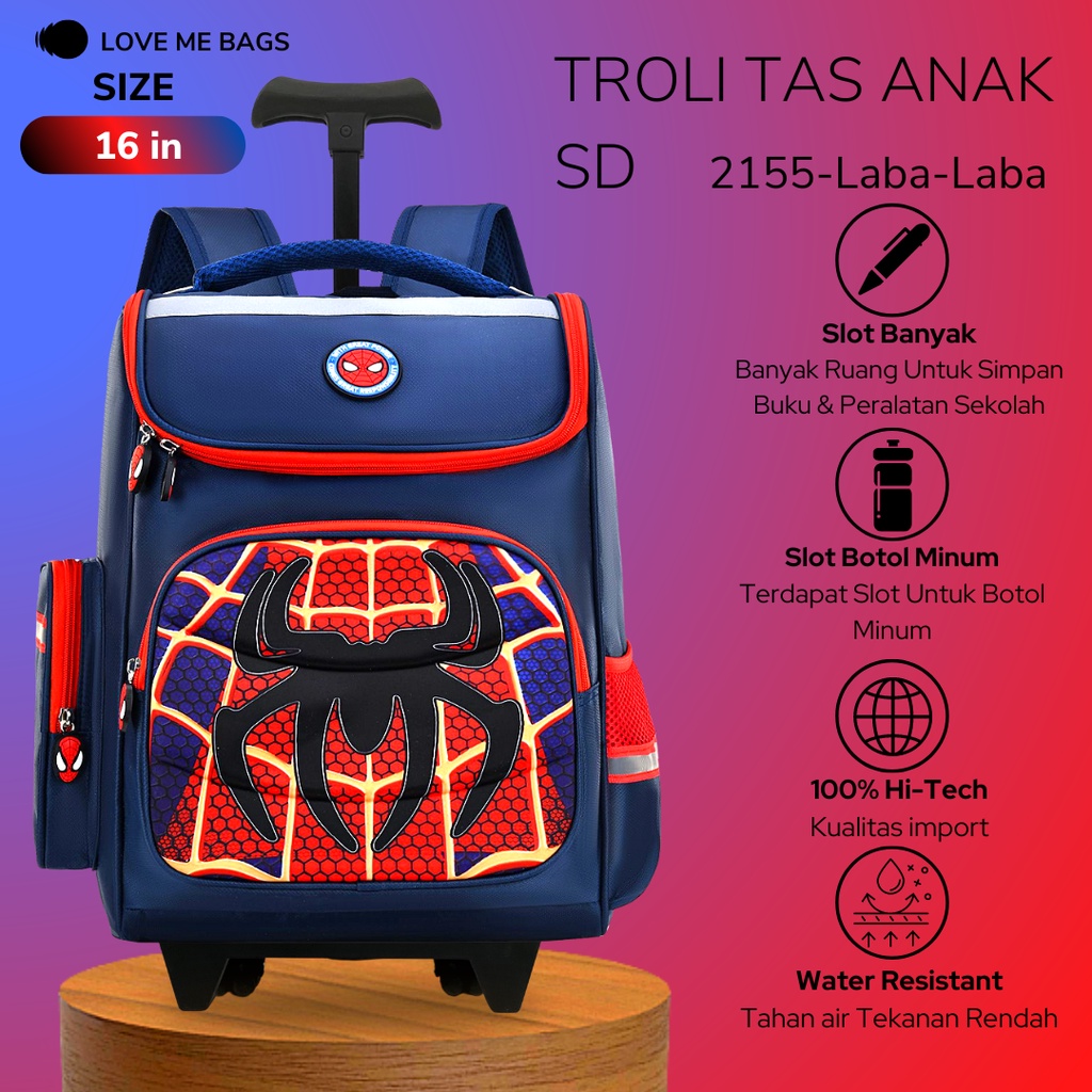 LMB Tas Troli Anak Laki Laki SD Import Bahan Nilon Premium Tebal Ukuran Besar Karakter Kartun Timbul 6D