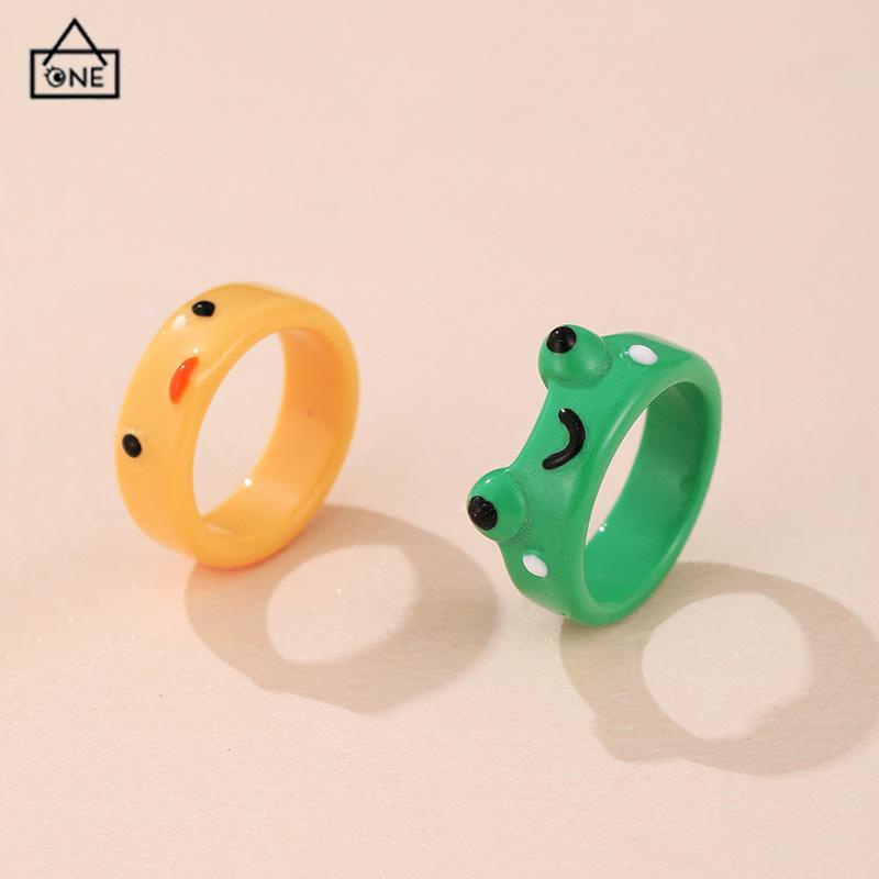 COD❤️Cincin Bentuk Kodok Kreatif Sederhana Kartun Korea Lucu Behan Resin Warna- Warni Cincin Katak Ekor Wanita-A.one