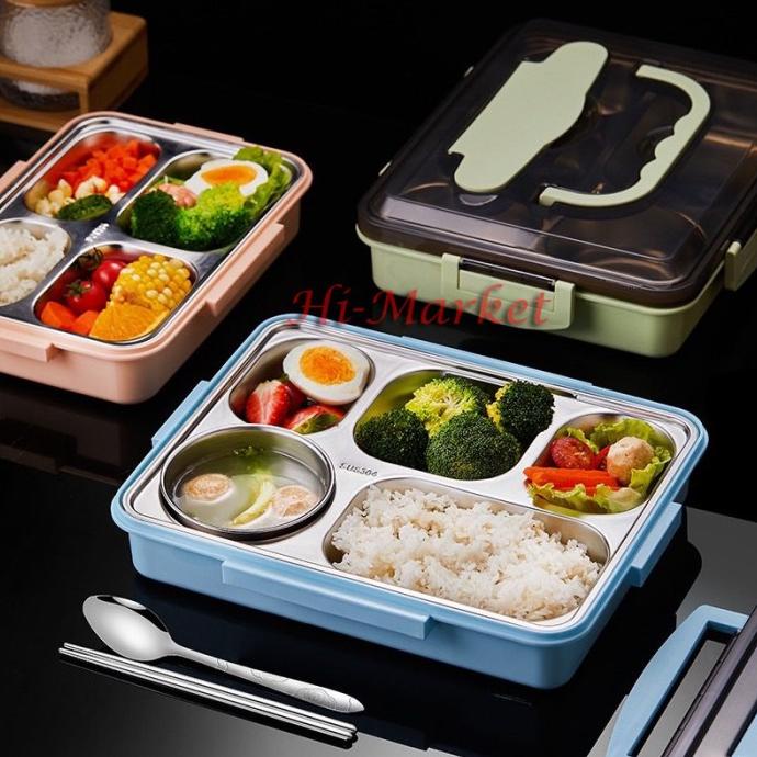 Bekal Makan Stainless/Tahan Panas Bento Lunch Box/Kotak Makan 4Sekat