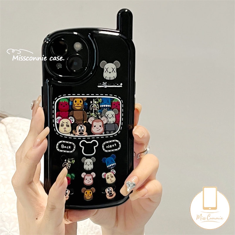 IPHONE Trendy Tide Brand Cute Violent Bear Soft Case Kompatibel Untuk Iphone7 8 Plus 11 12 13 14 Pro MAX XR X XS MAX Retro Vintage Kepribadian Ponsel Bentuk Ponsel Sarung Bantal Udara