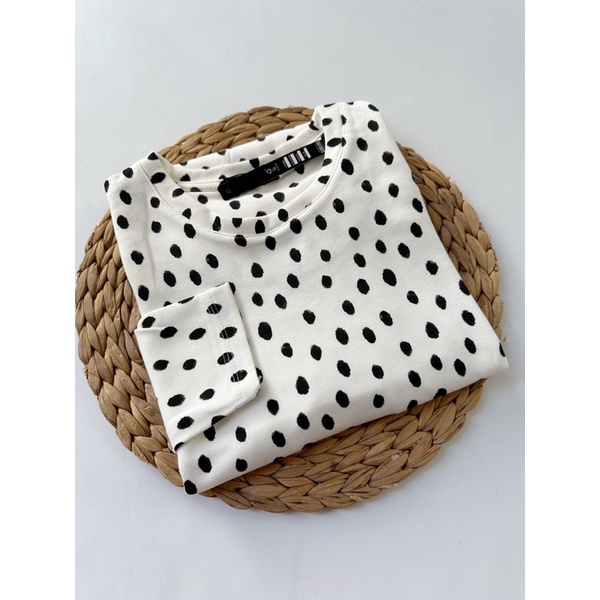 READYBASIC - BAJU KAOS LENGAN PANJANG BAHAN BABY TERRY TEBAL SEMI SWEATER POLKA WHITE