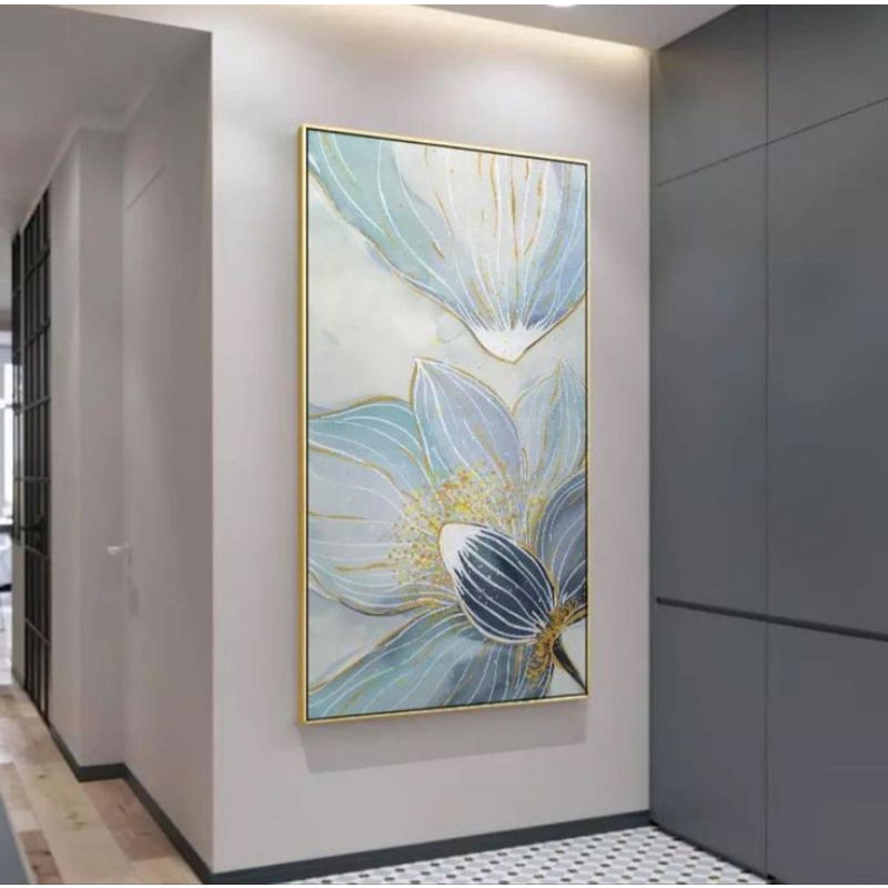 Lukisan bunga teratai modern hiasan dinding