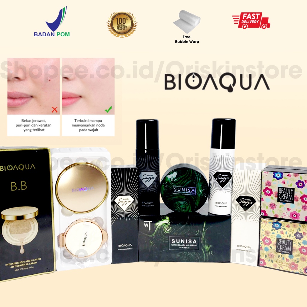 BPOM BIOAQUA Makeup BB Air Cushion Beauty Cream Sunisa Air Cushion Setting Spray