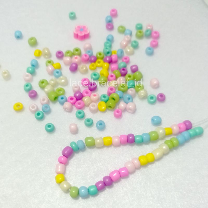 manik manik pasir sekitar 4mm glassbeads PASTEL cerah mote mute bahan gelang kalung aksesoris