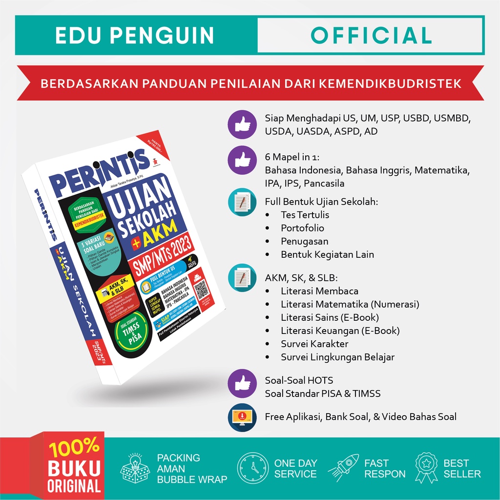 Edu Penguin Buku Perintis Ujian Sekolah + AKM & Survei Karakter SMP/MTs 2023