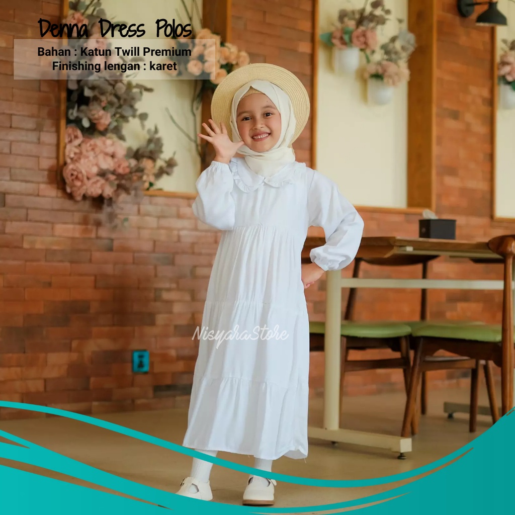 Baju Kemeja Dress Anak Perempuan Kekinian Fashion Muslim Hijab Bahan Katun Warna Putih