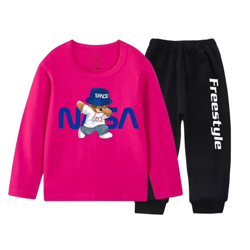 Rdkidzid SET Lengan Panjang Anak Setelan Pjg Anak Motif Bear NASA DTF