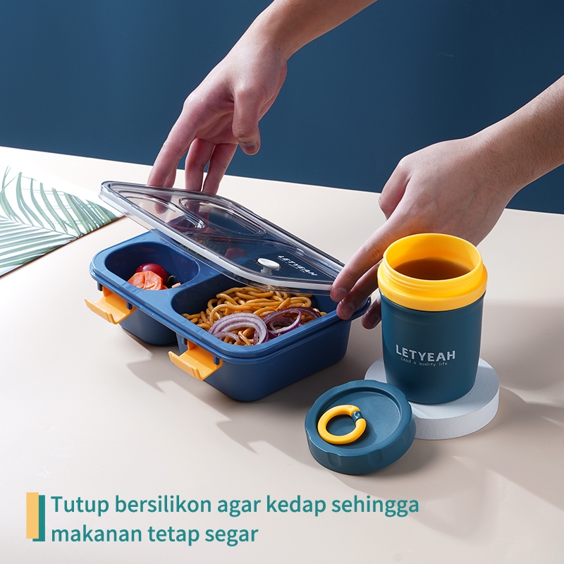 Letyeah &amp; Anantagt kotak makan siang Lunch Box set 3 sekat Anti bocor cangkir air BPA free