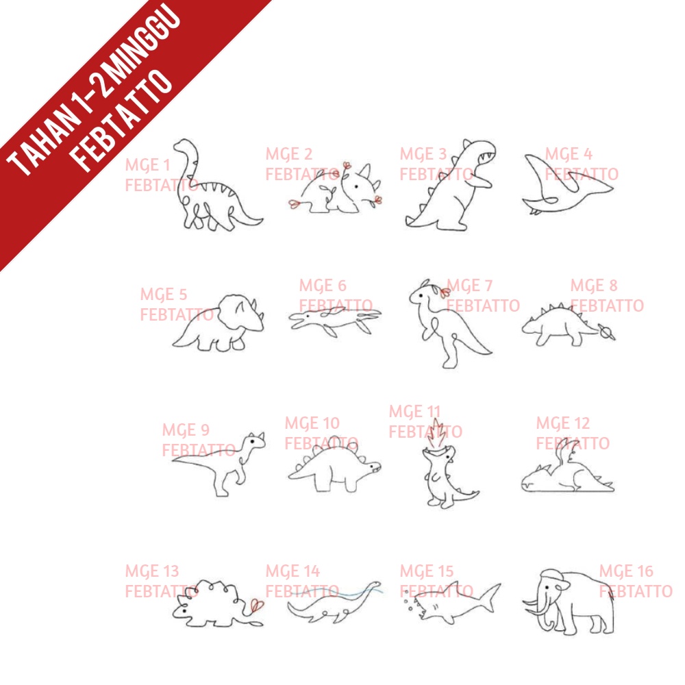 Tato Temporer Tato dinosaurus stiker Tatto- MGE 1-16