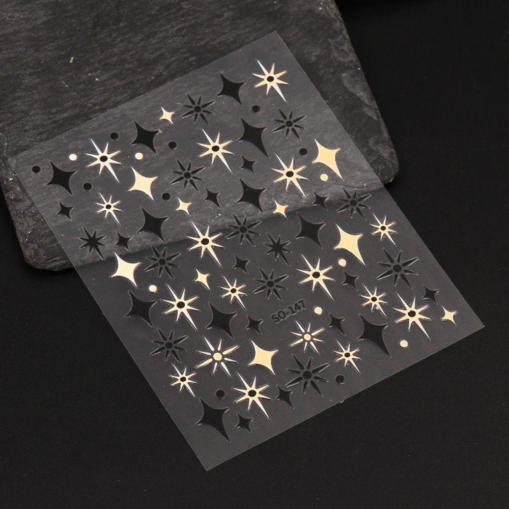 AUGUSTINA Agustinina Star Nail Stickers Ins Style Bronzing Stars Self-adhesive Hitam Putih Nail Art Dekorasi