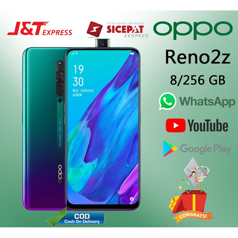 HP OPPO Reno2 Z Ram 8/256GB Smartphone 4G LET 6.53 inci Layar Penuh 16MP+48MP Handphone