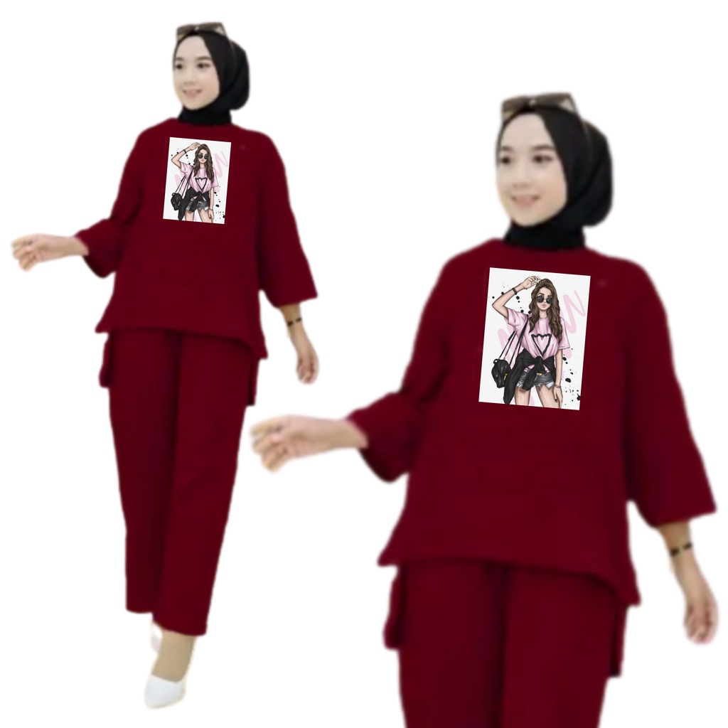 Setelan Kaos Wanita Dewasa Oversize Ld 130 cm Terbaru 2023 Viral Gambar DTF Bahan Kaos Babyterry Tangan 3/4 dan Celana Panjang One Set Wanita Dewasa Jumbo Kekinian Atasan Baju Wanita Dewasa Big Size Stelan Baju Wanita Santai Cewek KACA MATA