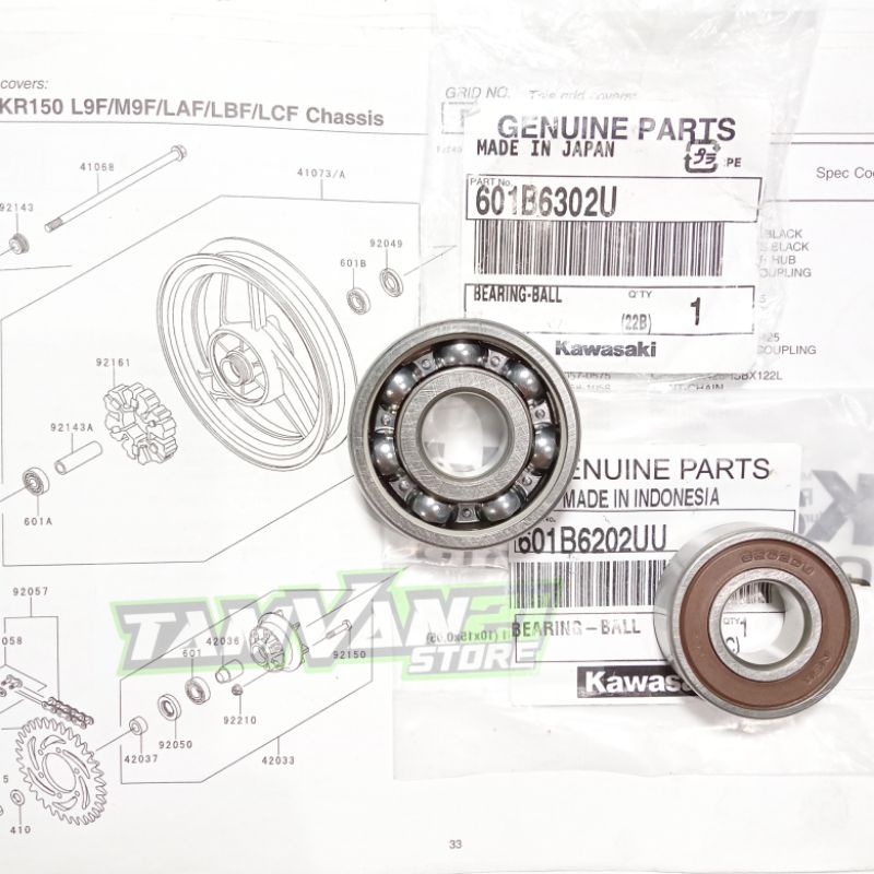 SEPASANG LAHER BEARING RODA BELAKANG NINJA RR R SS 601B6302U (7.9H) 601B6202UU (7.9E)