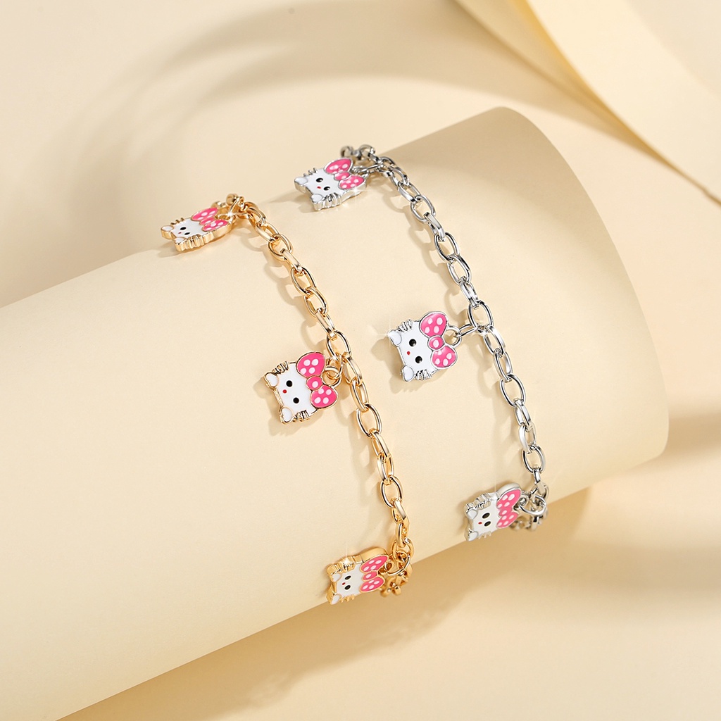 Y889 【COD】Gelang Anak-anak Titanium Anti Karat Warna Emas/Perak Aksesoris Lucu Cat Gelang