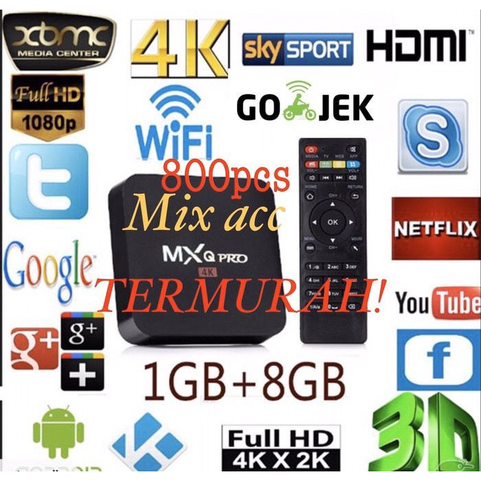 TV Box Android Smart MXQ 4K RK3229 1G/8G H.264/H.265 MURAH