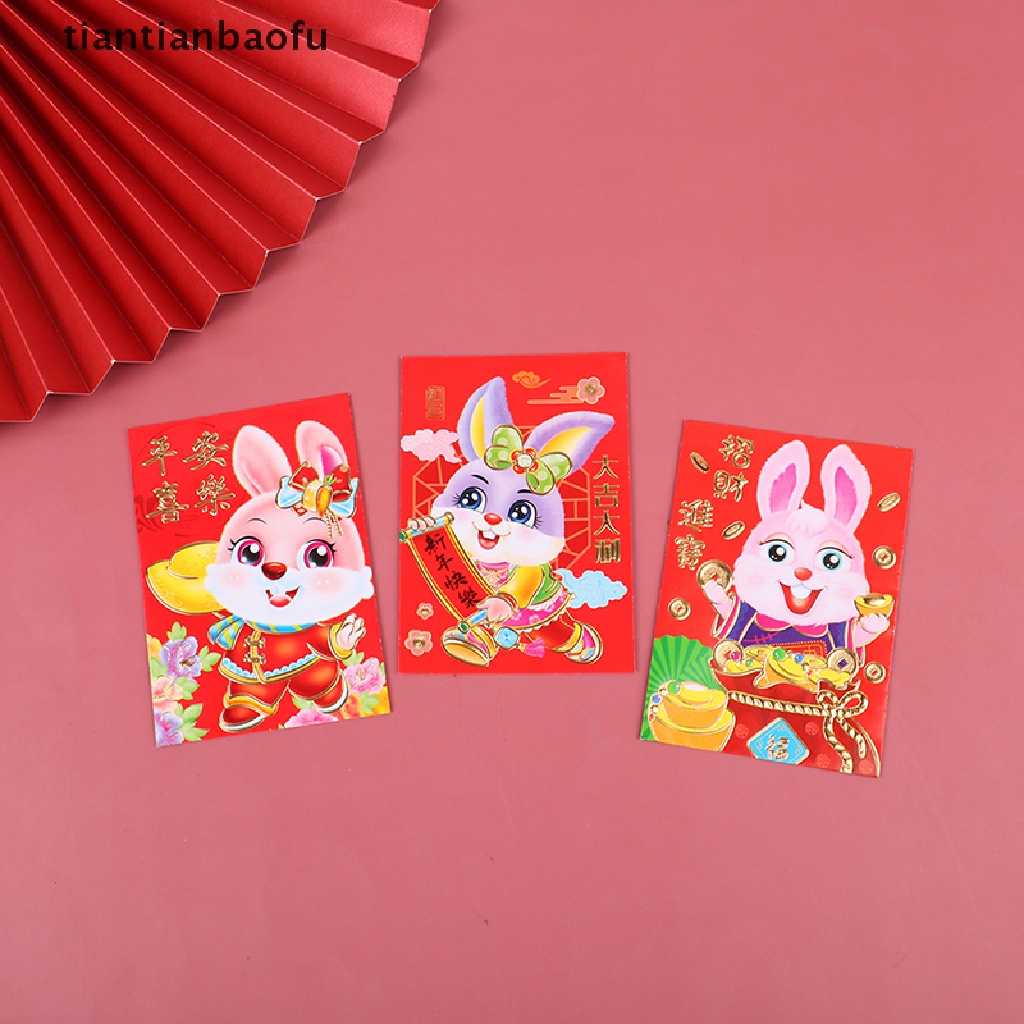 [tiantianbaofu] 6 Pcs 2023 Zodiak Kelinci Tahun Kartun Amplop Merah Festival Musim Semi Hongbao Butik