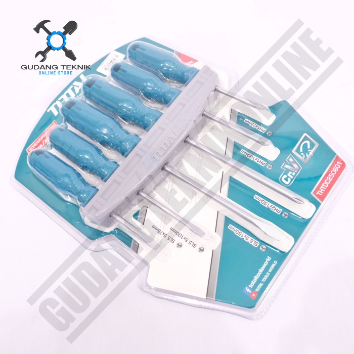 SET 6pcs Obeng Set Plus Minus SET isi 6pcs THTDC250601 TOTAL / Screwdriver SET 6 Pcs Obeng Plus dan Minus TOTAL