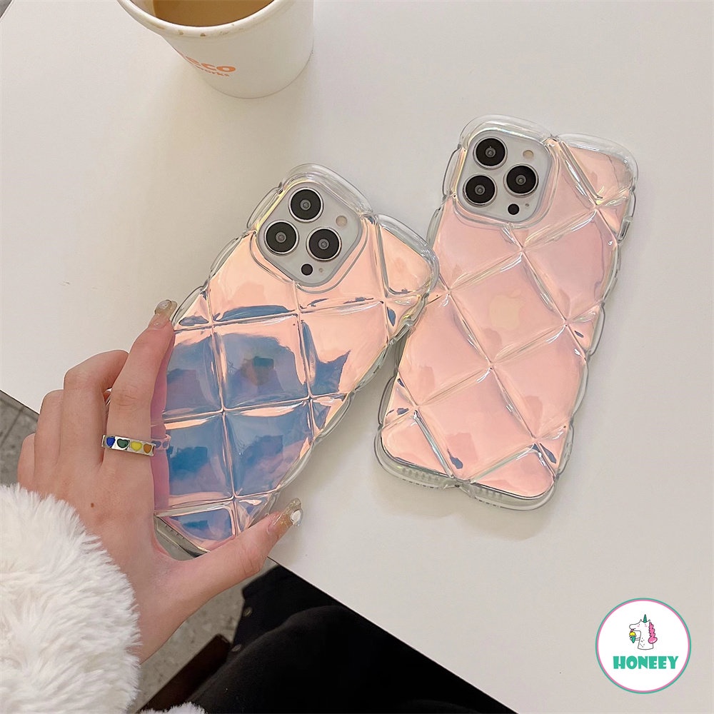 Shinny Laser Card Diamond Cube Phone Case Untuk IPhone 11 14 13 12 Pro Max 14 Pro Max Anti Pecah Lembut Glossy Back Phone Cover