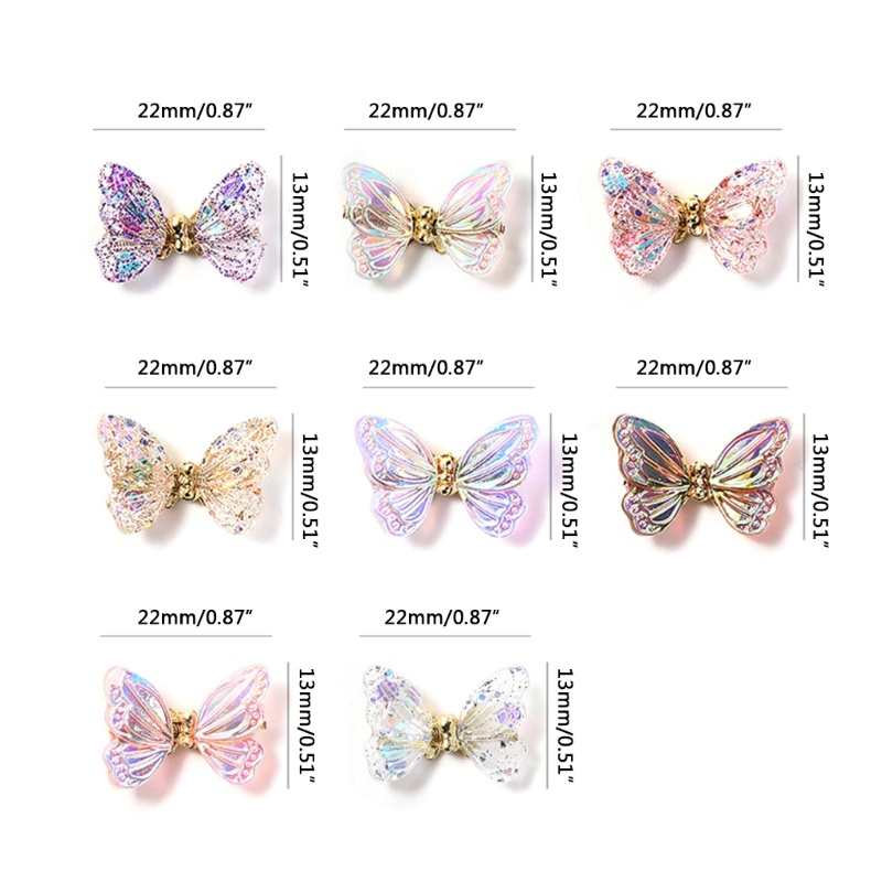 Sa 2PCS Glitter Sequin 3D Butterfly Nails Rhinestones Perhiasan DIY Bagian Profesional Nail Art Manicure Dekorasi