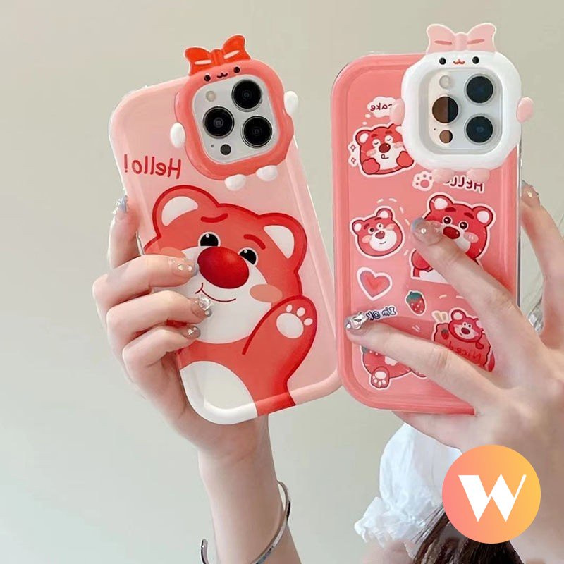 Manyo Soft Case Kartun Lucu Kompatibel Untuk iPhone 7Plus 11 13 12 14 Pro Max X7 8 14 6 6s Plus XS Max XR SE 2020 3D Bow-knot Little Monster Lovly Bear Strawberry Cover