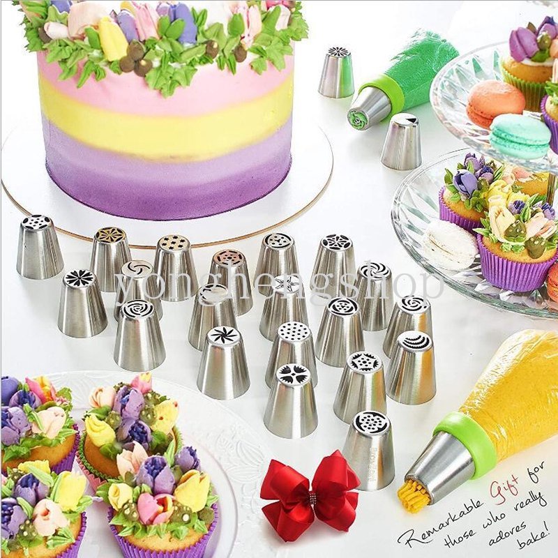 14pcs/set Stainless Steel Pastry Tips Fondant Dekorasi Kue Rusia Icing Piping Nozel Dengan Silikon Pastry Bag Dapur DIY Alat Baking