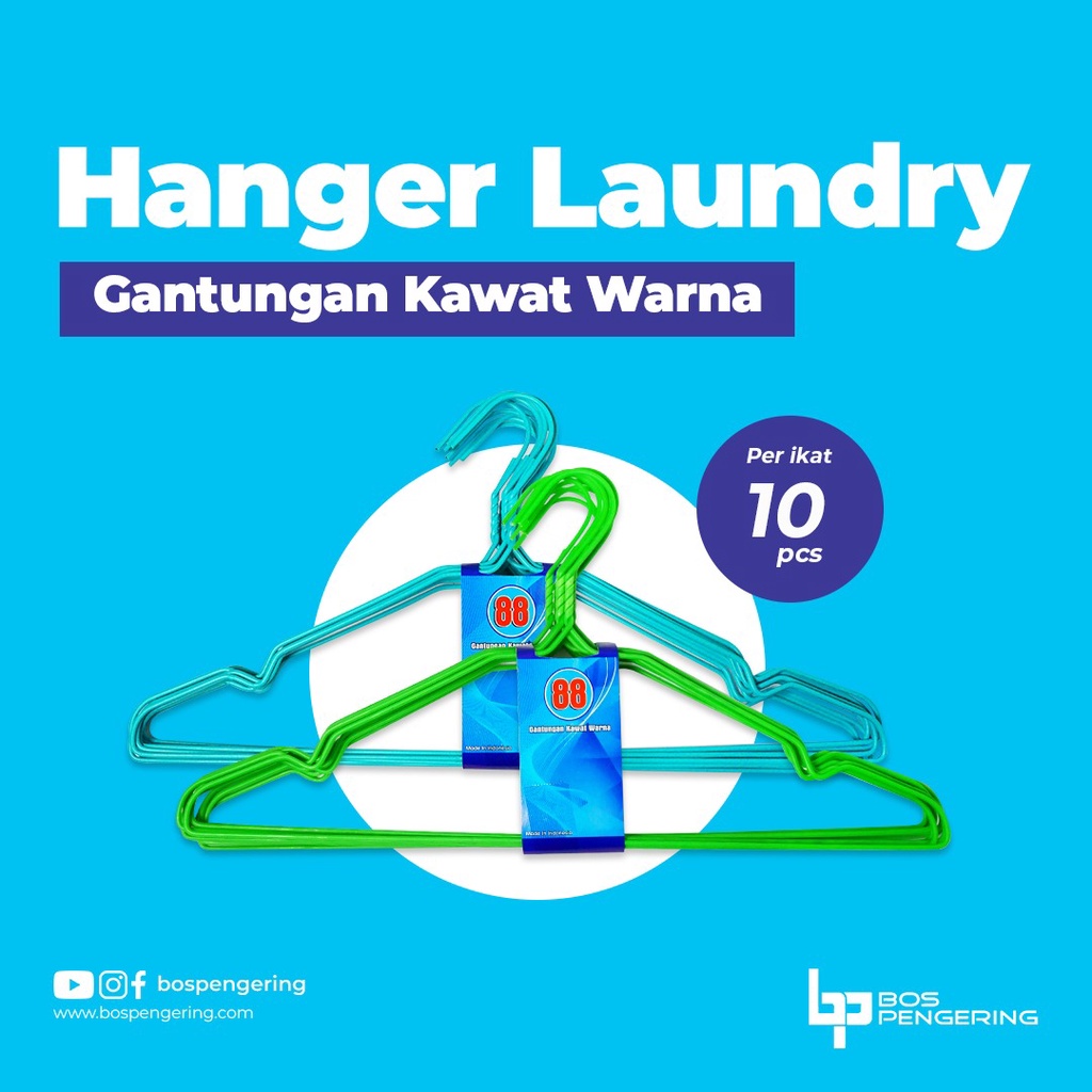 Gantungan Baju Kawat Berkualitas - Hanger Kawat Lapis Plastik Warna Untuk Pakaian 10 pcs