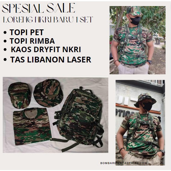 NEW Kaos Dryfit NKRI / Topi Pet NKRI / Topi Rimba NKRI Kawat / Tas Libanon Laser NKRI 1 SET