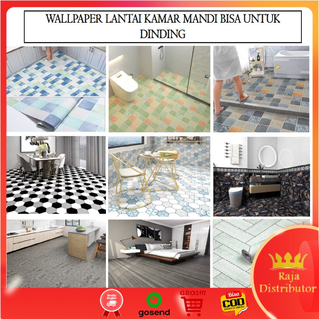 Jual Stiker Lantai Kamar Mandi Tahan Air PVC Walpaper Dinding Dekorasi