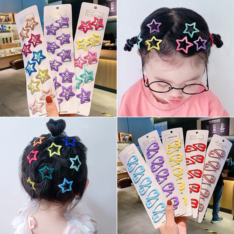 10pcs Set Jepit Rambut Untuk Anak-Anak Korea Mode Baru Permen Warna Bintang Rambut Klip Bayi Poni Klip Bb Klip Hair Pin Aksesoris Rambut