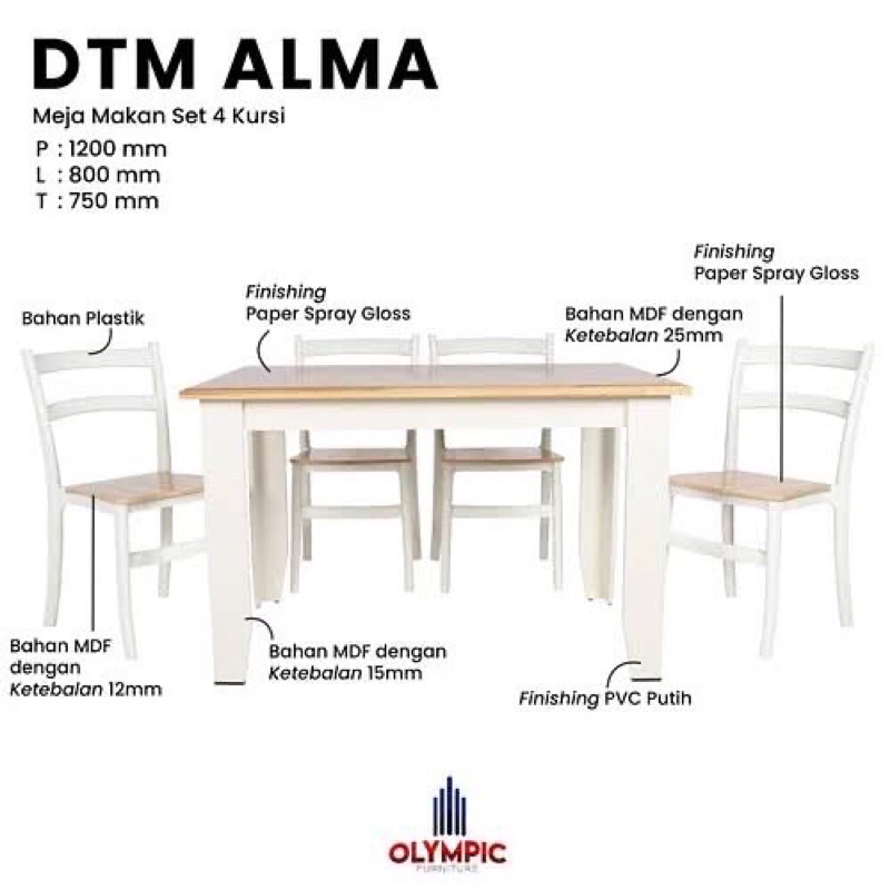 Meja makan DTM Alma 4 Kursi