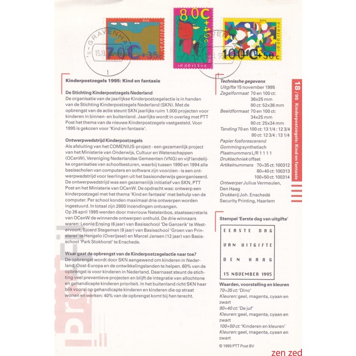 

A312 Prangko Info Page Belanda 1995 Youth Care Stamps 1 Pcs