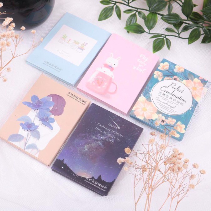 Kertas Linen Tissue Penyerap Minyak Wajah 50Pcs Oil Control Film Menyerap Minyak Muka Wajah Berlebihan Kertas Penyerap Minyak