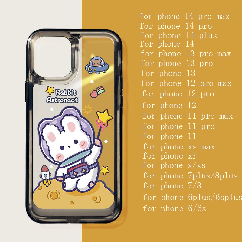 Casing Ponsel Lembut Tahan Guncangan Astronot Kelinci Lucu Kompatibel Untuk IPhone Casing14 13 11 12 Pro XS Max X XR 78 6 6S Plus Cover TPU Transparan