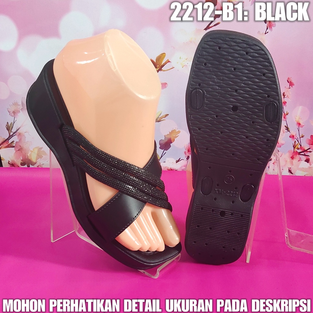 SALE Sandal wedges ibu 2212 B1 Sendal HAK tinggi karet wanita import SDLWW